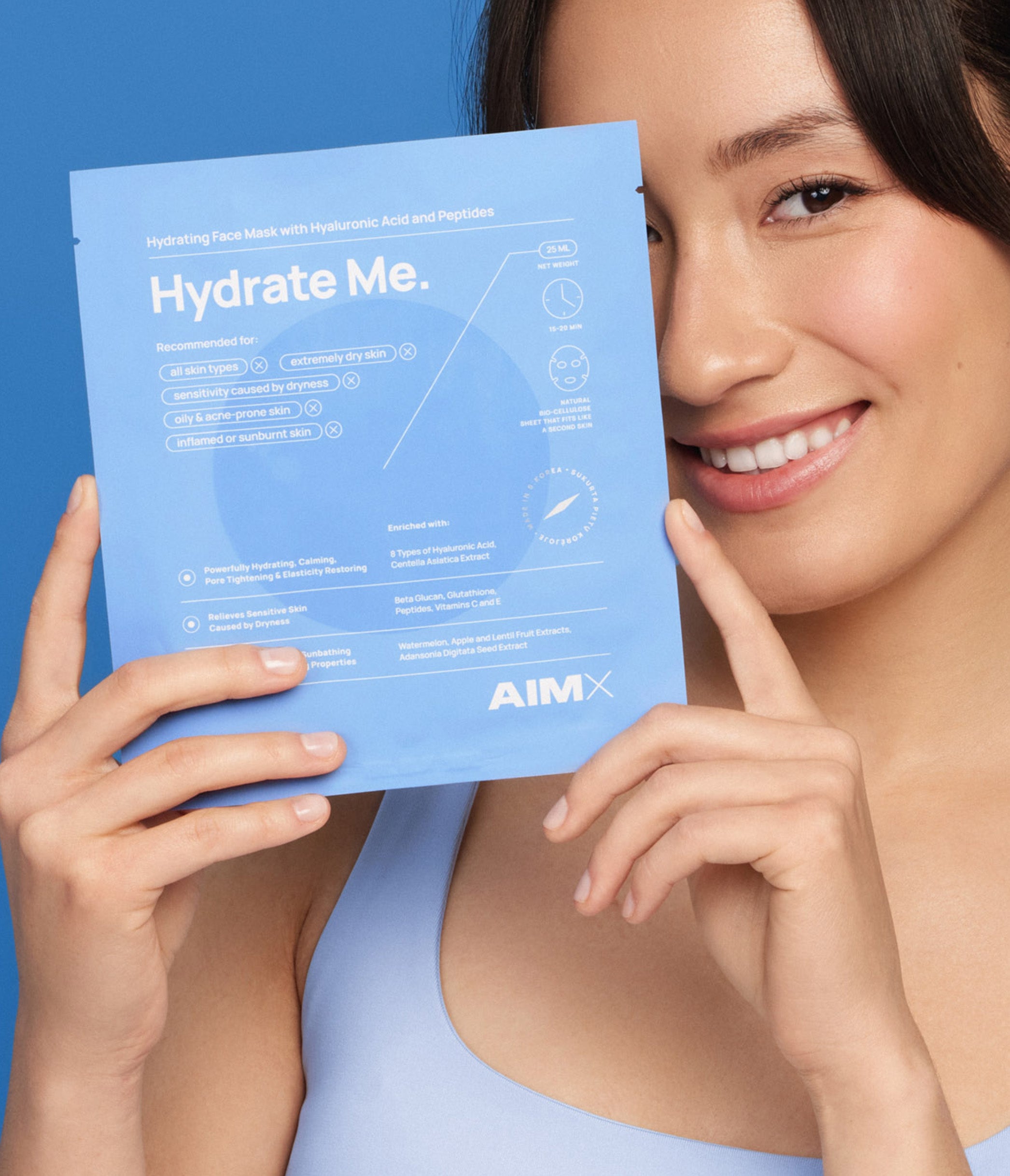 Moisturising sheet mask with peptides "Hydrate Me" AIMX
