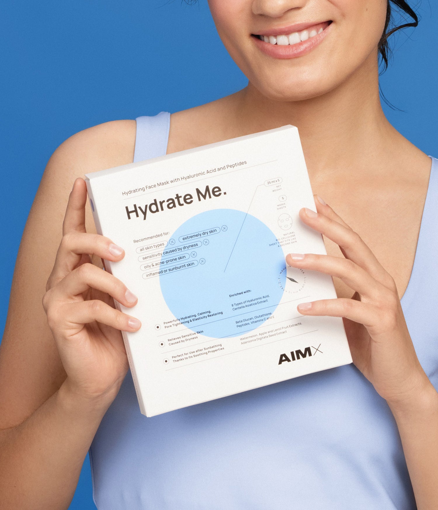 Moisturising sheet mask with peptides "Hydrate Me" AIMX